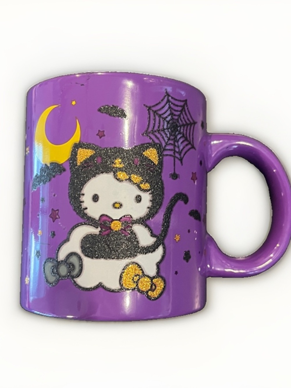 Sanrio Hello Kitty Purple Halloween Cat Mug with Glitter 20 Oz
